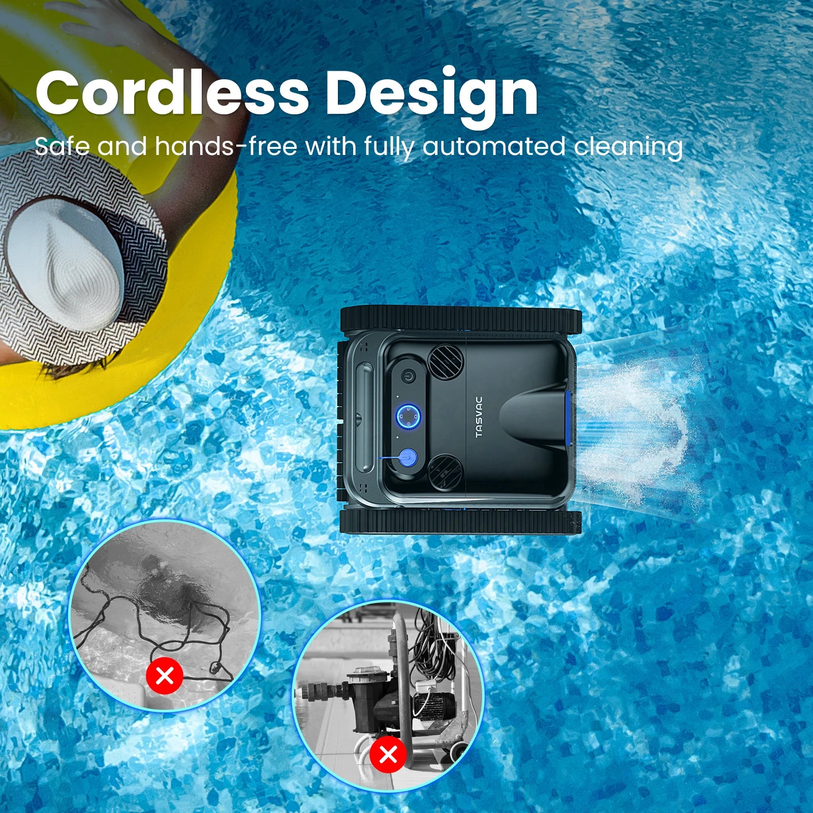 ⭐⭐⭐⭐⭐(4.9/5)Cordless Robotic Pool Cleaner, Pool Vacuum for Inground Pools with 4 Motors, Wall & Waterline Cleaning, 300min Battery Life