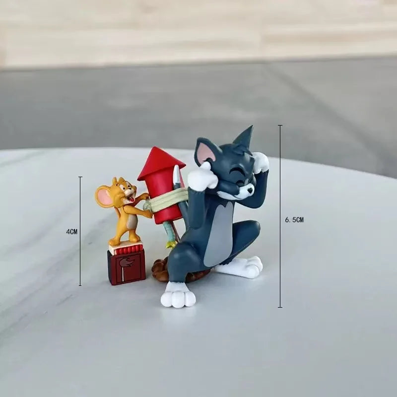 Cartoon Decoration Tom Cat Jerry Mouse Cat Ornament Cute Desk Decorations Adorable Figurines Toy Figures Car Home Decoration~